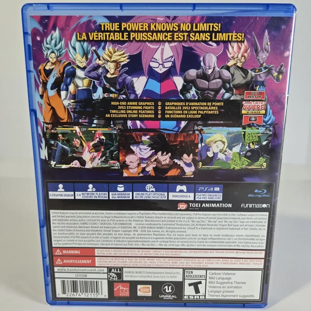 Dragon Ball FighterZ PS4 Sony PlayStation 4 2018 Bandai Namco Case & Disc